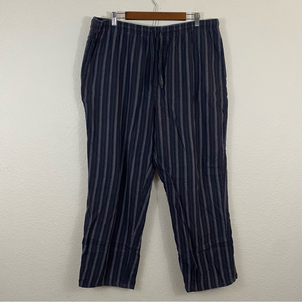 Stafford sz:XL Cotton Dark Gray Navy Blue Striped Tie Waist Sleep Pant Pajamas